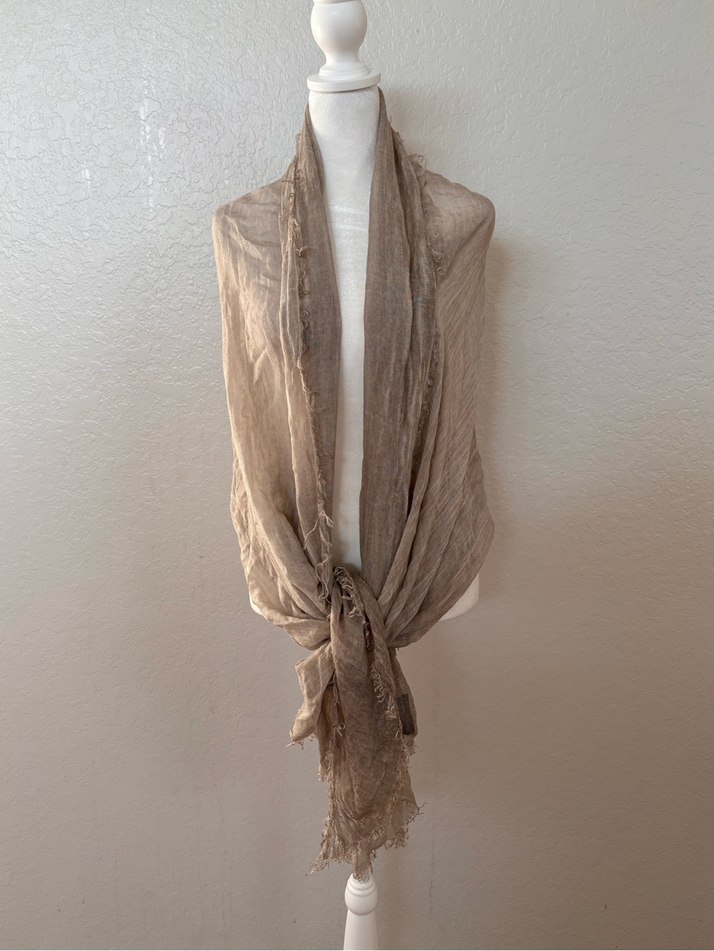 Luxury Italian Neutral Beige Micromodal Eyelash Fringe Shawl Wrap